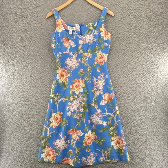 Talbots Dress Womens 2 Petite Blue Multi Floral Linen Blend A Line Empire Waist - Picture 1 of 11